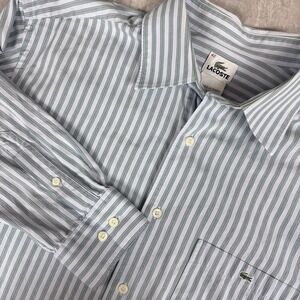 Lacoste Light Blue Gray/Green  Stripe Men's Long Sleeve Shirt Size 42 Slim Fit